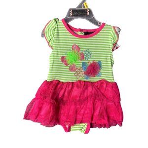 DDG Darlings Girls Infant baby Size 3 6 months Tutu Dress Green White Top Pink T